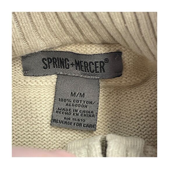Spring + Mercer Sweater Women's Medium Beige 100% Cotton Long Sleeve Quarter Zip - Picture 2 of 6